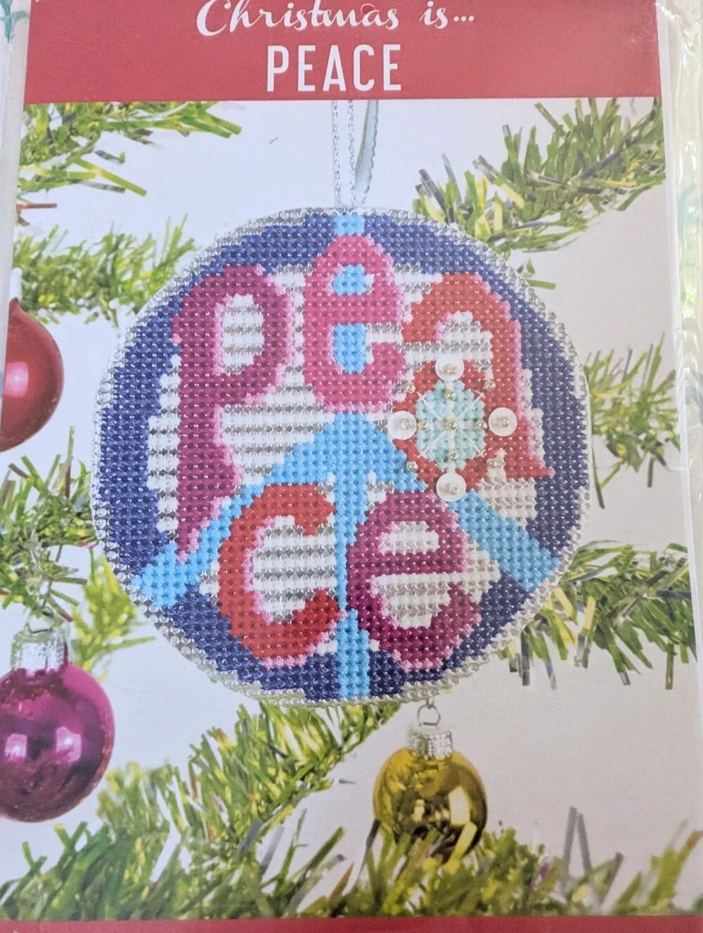 Satsuma Street Christmas is Peace Cross Stitch Ornament Kit NEW DIY 70s Holiday